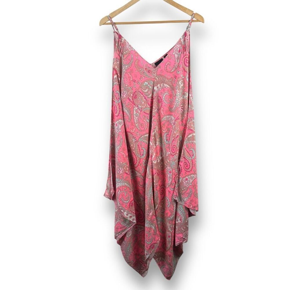 Tribal‎ Women's M Asymmetrical Hem Slip Dress Pink Paisley Flowy Boho Lagenlook
